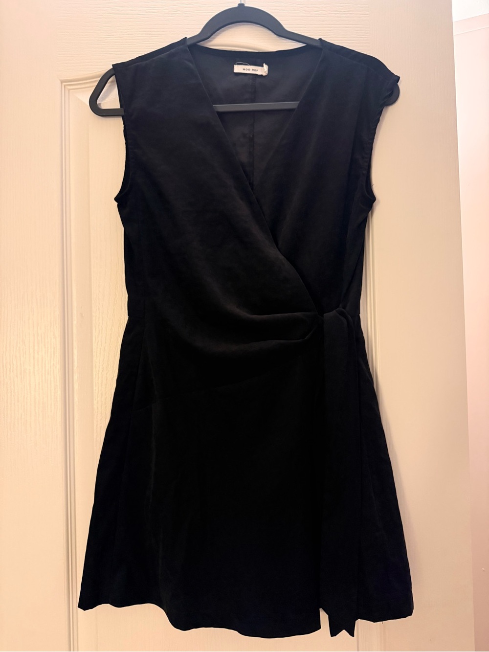 Mod Ref Black Faux-Wrap Cap-Sleeve Mini Skort Dress